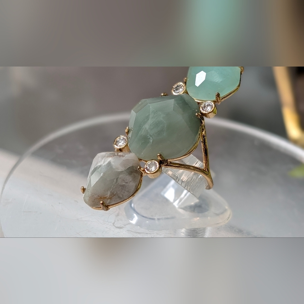 Faceted Green Aventurine & Agate Crystal Ring sz6 - Picture 3 of 15